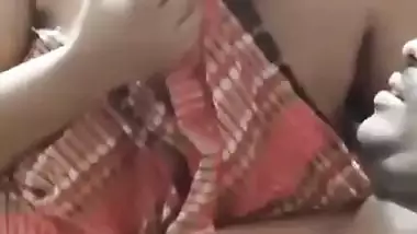 Chubby wife soft boobs pressed against husband in foreplay