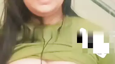 Standing fingering in nude by busty Indian girlfriend